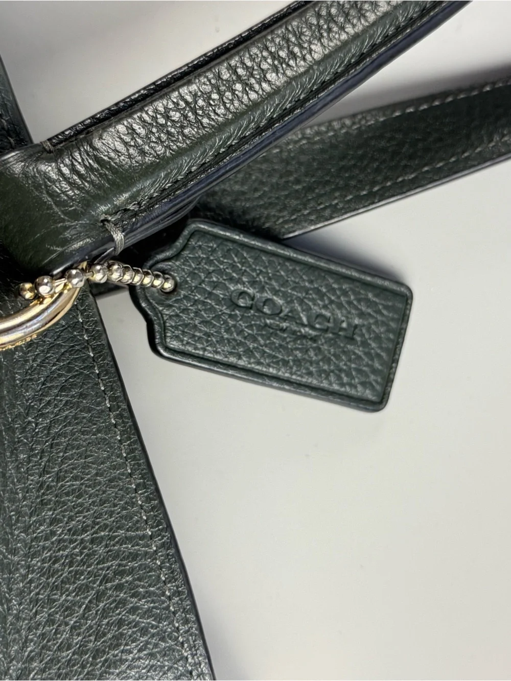 Coach Pebbled Leather Zip Top Tote Shoulder Bag Dark Green Gold Hardware